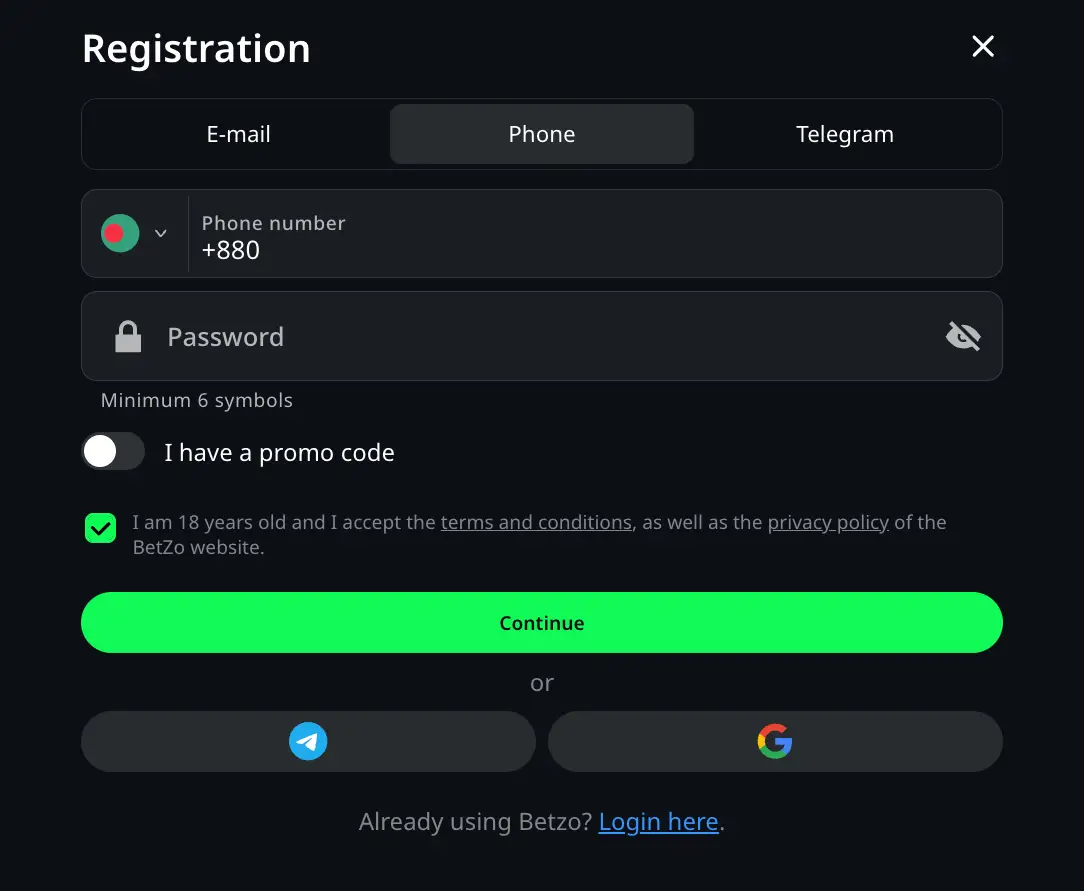 Registration Betzo